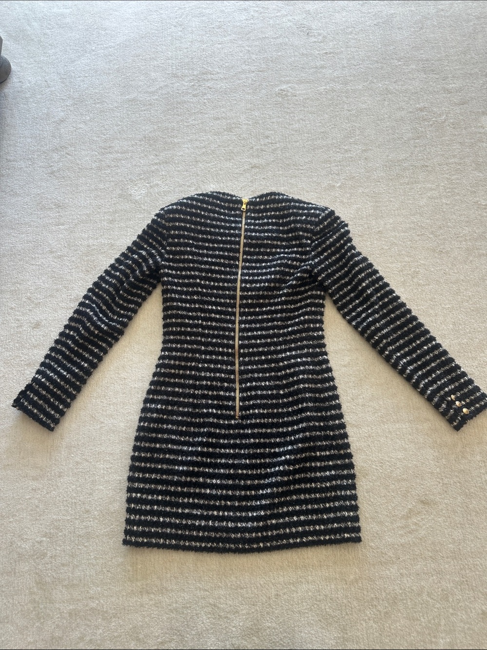 Balmain Black & White Striped Long Sleeve Knit Dress with Gold Buttons - Picture 4 of 4